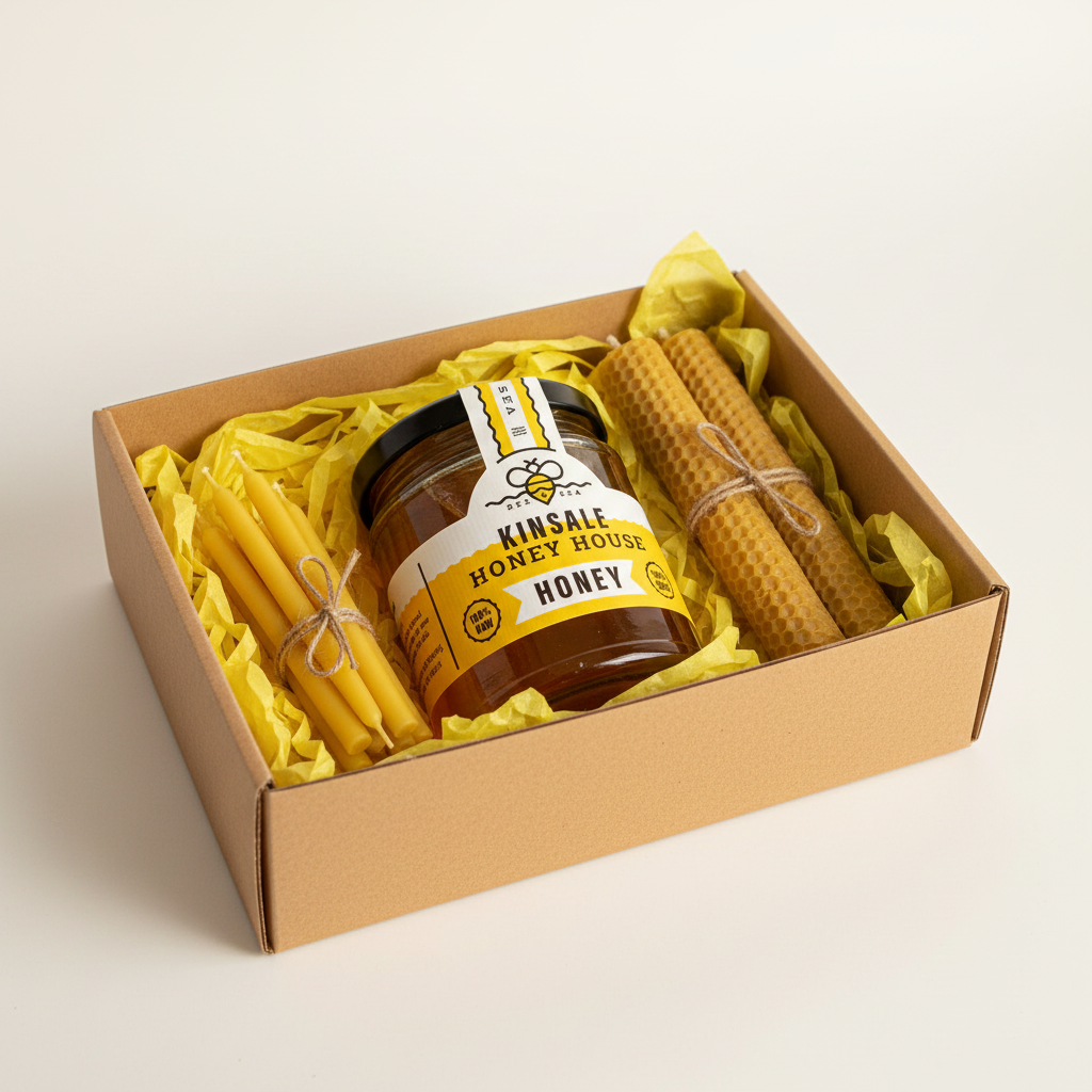 The Beekeeper's Candle Collection in brown gift box with yellow tissue paper